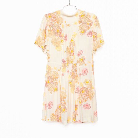 Free People Hawaii Viscose Retro Floral Collared Short Sleeve Mini Dress - M - Picture 3 of 16
